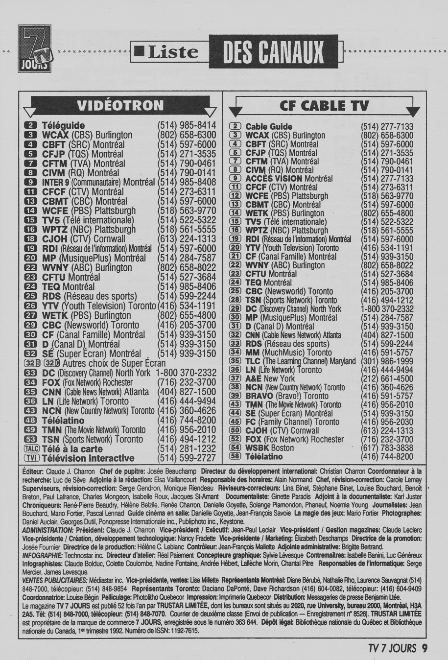 TV 7 Jours Edition Câble July 30, 1994/30 Juillet, 1994