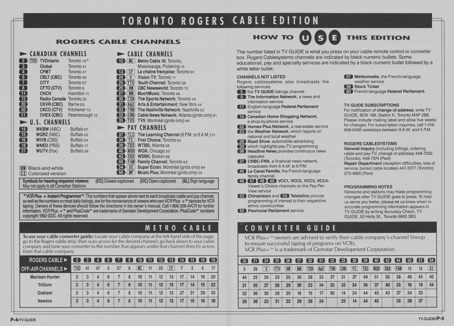 Vintage channel guide from Toronto Rogers Cable Edition of TV Guide