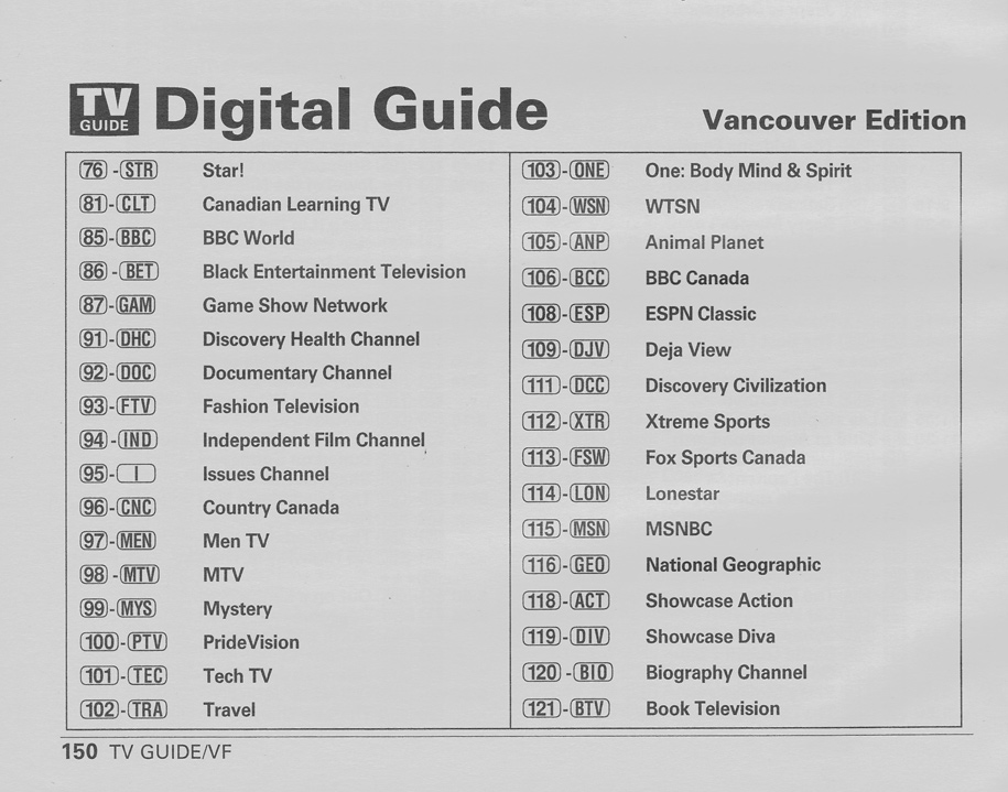 Vancouver Shaw Cable Edition Digital Guide August 24, 2002